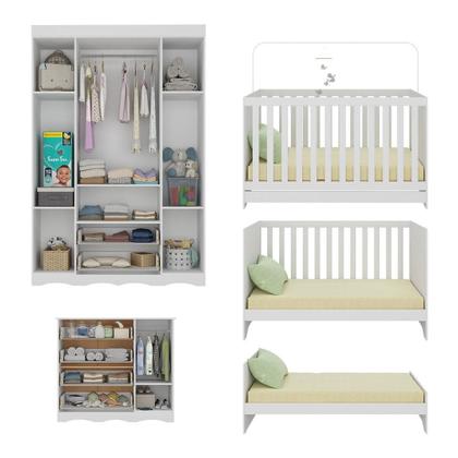 Imagem de Quarto de Bebê Completo com Berço Americano 3 em 1 para Colchão 130x70cm Realeza Multimóveis MP4583