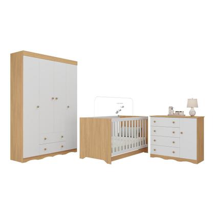 Imagem de Quarto de Bebê Completo com Berço Americano 3 em 1 para Colchão 130x70cm Realeza Multimóveis MP4583