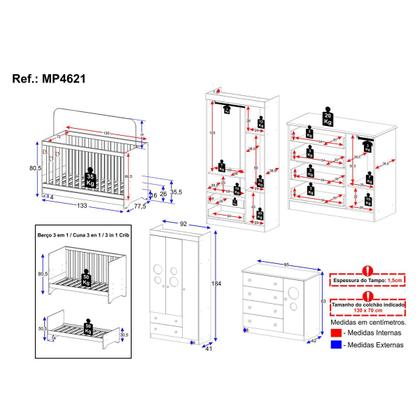 Imagem de Quarto de Bebê Completo com Berço Americano 3 em 1 Pirulito Multimóveis MP4621