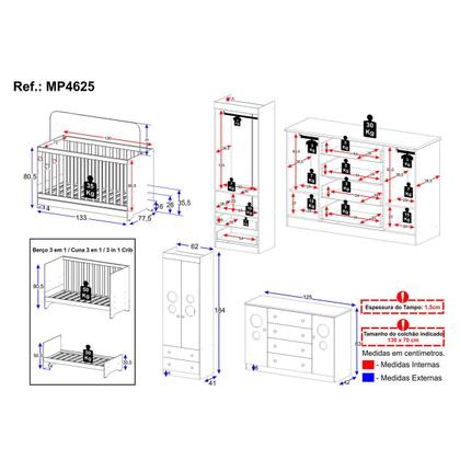Imagem de Quarto de Bebê Completo com Berço Americano 3 em 1 Pirulito Multimóveis MP4625