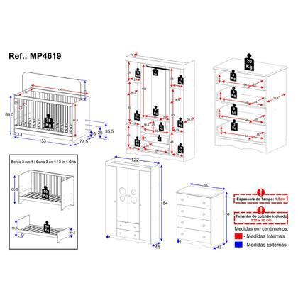 Imagem de Quarto de Bebê Completo com Berço Americano 3 em 1 Sonho Multimóveis MP4619