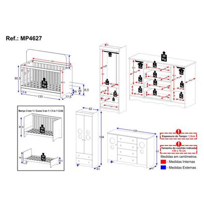 Imagem de Quarto de Bebê Completo com Berço Americano 3 em 1 Sonho Multimóveis MP4627