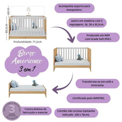 Imagem de Quarto de Bebê Completo com Berço Americano 3 em 1 Sonho Multimóveis MP4627