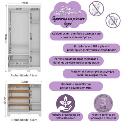 Imagem de Quarto de Bebê Completo com Berço Americano 3 em 1 Suspiro Multimóveis MP4624