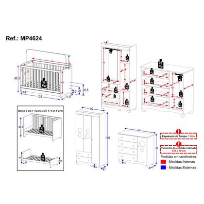 Imagem de Quarto de Bebê Completo com Berço Americano 3 em 1 Suspiro Multimóveis MP4624
