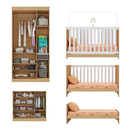 Imagem de Quarto de Bebê Completo com Berço Americano 3 em 1 Teddy Multimóveis MP4652