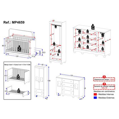 Imagem de Quarto de Bebê Completo com Berço Americano 3 em 1 Ternura Multimóveis MP4659