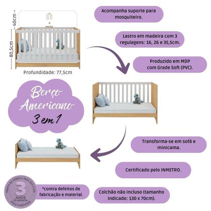 Imagem de Quarto de Bebê Completo com Berço Americano 3 em 1 Ternura Multimóveis MP4659