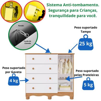 Imagem de Quarto de Bebê Completo com Berço Americano Ben 3 Em 1 Guarda Roupa 3 Portas e Cômoda Uli 4 Gavetas MDF