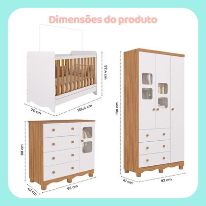 Imagem de Quarto de Bebê Completo com Berço Americano Ben 3 Em 1 Guarda Roupa 3 Portas e Cômoda Uli 4 Gavetas MDF