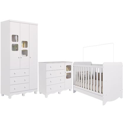Imagem de Quarto de Bebê Completo com Berço Americano Ben 3 Em 1 Guarda Roupa 3 Portas e Cômoda Uli 4 Gavetas MDF