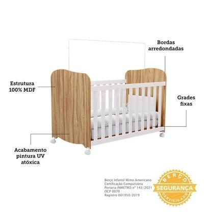 Imagem de Quarto de Bebê Completo com Berço Americano Guarda Roupa Cômoda 100% MDF Teka Espresso Móveis Branco Brilho/Amêndoa