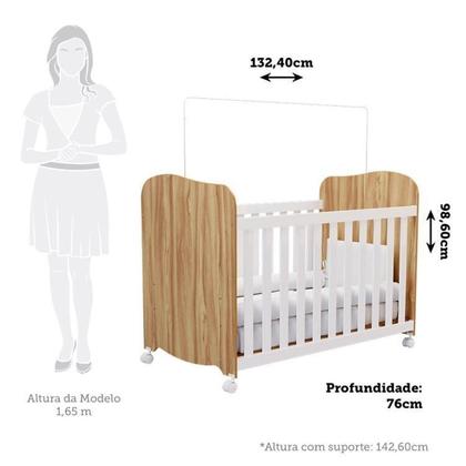 Imagem de Quarto de Bebê Completo com Berço Americano Guarda Roupa Cômoda 100% MDF Teka Espresso Móveis Branco Brilho/Amêndoa