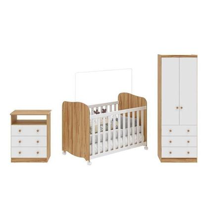 Imagem de Quarto de Bebê Completo com Berço Americano Guarda Roupa Cômoda 100% MDF Teka Espresso Móveis Branco Brilho/Amêndoa