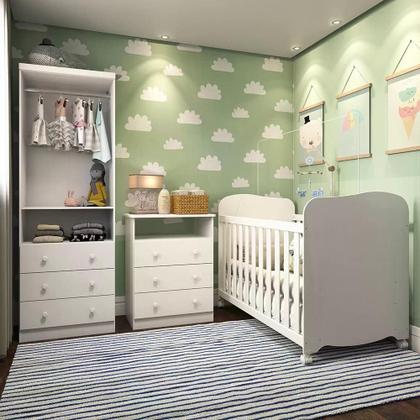 Imagem de Quarto de Bebê Completo com Berço Americano Guarda Roupa Cômoda Cambalhota Espresso Móveis Branco Brilho