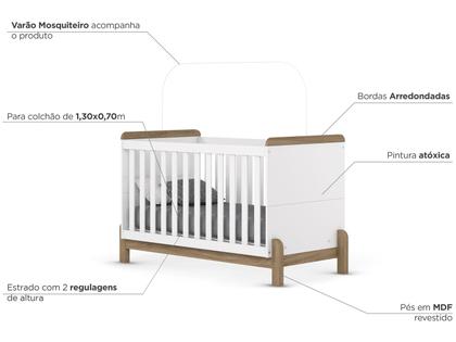 Imagem de Quarto de Bebê Completo com Berço Cômoda e Guarda-roupa Henn Ternura Branco e Jequitibá