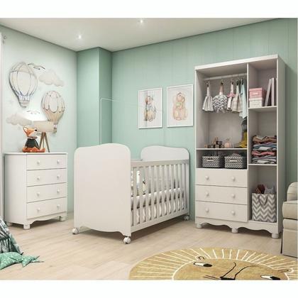 Imagem de Quarto de Bebê Completo com Berço Guarda Roupa 3 Portas e Cômoda 100% MDF Mimo
