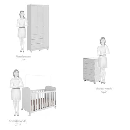 Imagem de Quarto de Bebê Completo com Berço Guarda Roupa 3 Portas e Cômoda 100% MDF Mimo
