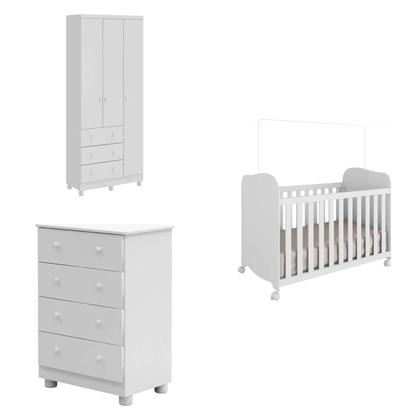 Imagem de Quarto de Bebê Completo com Berço Guarda Roupa 3 Portas e Cômoda 100% MDF Mimo