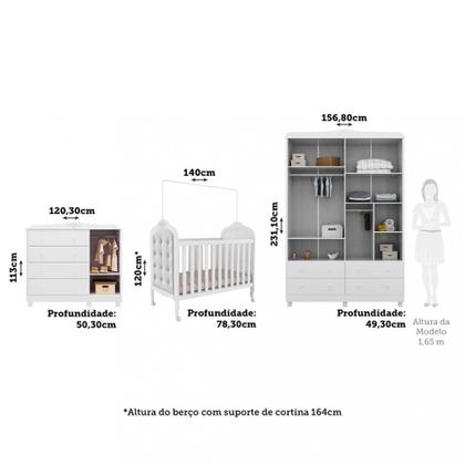Imagem de Quarto de Bebê Completo com Berço Mini Cama com capitonê Guarda-Roupa e Cômoda 100 MDF Elô New Móveis Peroba