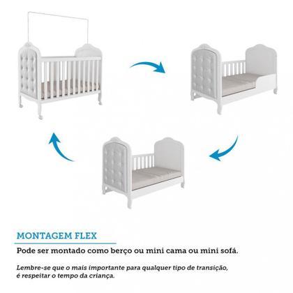 Imagem de Quarto de Bebê Completo com Berço Mini Cama com capitonê Guarda-Roupa e Cômoda 100 MDF Elô New Móveis Peroba