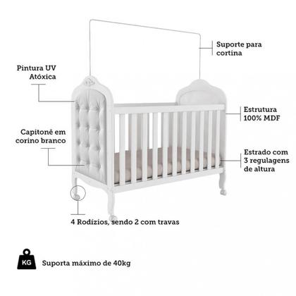 Imagem de Quarto de Bebê Completo com Berço Mini Cama com capitonê Guarda-Roupa e Cômoda 100 MDF Elô New Móveis Peroba
