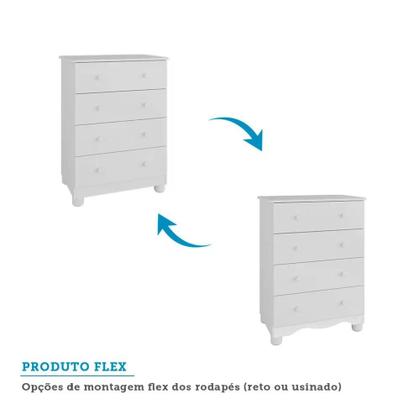 Imagem de Quarto de Bebê Completo com Berço Mini Cama Guarda Roupa 3 Portas e Cômoda 100% MDF Mimo Móveis Peroba Branco Brilho