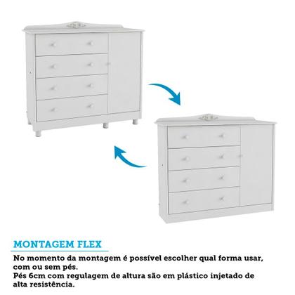 Imagem de Quarto de Bebê Completo com Berço Mini Cama Guarda-Roupa e Cômoda 100 MDF Elô New Móveis Peroba