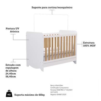 Imagem de Quarto de Bebê Completo com Berço Minicama Ben Guarda Roupa Smim New e Cômoda Junior New MDF Móveis Peroba