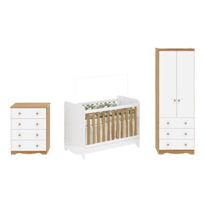 Imagem de Quarto de Bebê Completo com Berço Minicama Ben Guarda Roupa Smim New e Cômoda Junior New MDF Móveis Peroba