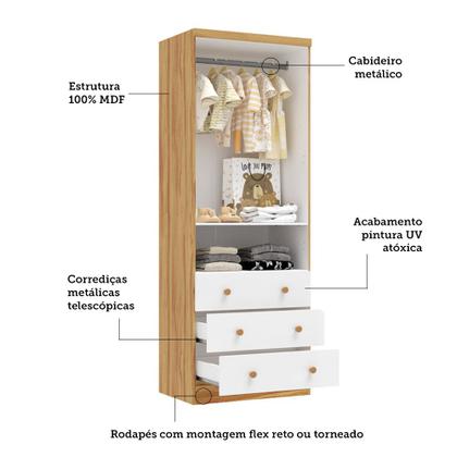 Imagem de Quarto de Bebê Completo com Berço Minicama Ben Guarda Roupa Smim New e Cômoda Junior New MDF Móveis Peroba