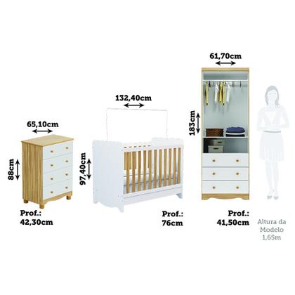 Imagem de Quarto de Bebê Completo com Berço Minicama Ben Guarda Roupa Smim New e Cômoda Junior New MDF Móveis Peroba