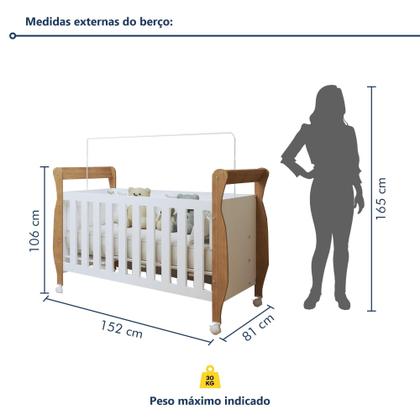 Imagem de Quarto de Bebê Completo com Cômoda, Berço com Colchão e Guarda Roupas Mia Branco/Amadeirado