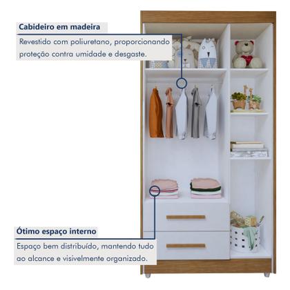 Imagem de Quarto de Bebê Completo com Cômoda, Berço com Colchão e Guarda Roupas Mia Branco/Amadeirado