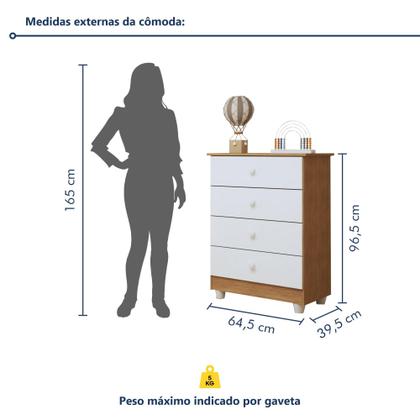 Imagem de Quarto de Bebê Completo com Cômoda, Berço com Colchão e Guarda Roupas Mia Branco/Amadeirado