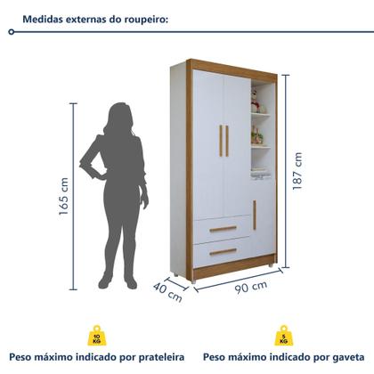 Imagem de Quarto de Bebê Completo com Cômoda, Berço com Colchão e Guarda Roupas Mia Branco/Amadeirado