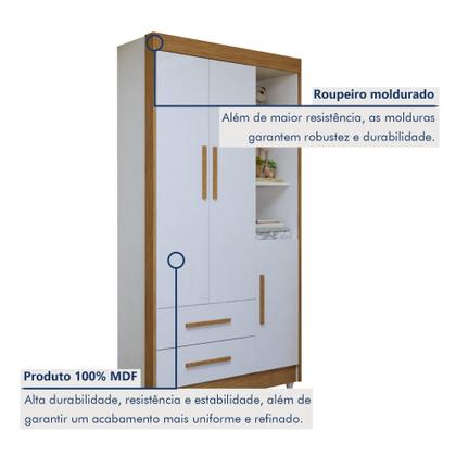 Imagem de Quarto de Bebê Completo com Cômoda, Berço com Colchão e Guarda Roupas Mia Branco/Amadeirado