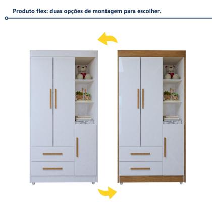 Imagem de Quarto de Bebê Completo com Cômoda, Berço com Colchão e Guarda Roupas Mia Branco/Amadeirado