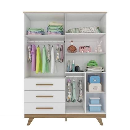 Imagem de Quarto de Bebê Completo com Cômoda Berço e Guarda Roupa 100% MDF Retrô Kakau Espresso Móveis