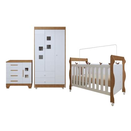 Imagem de Quarto de Bebê Completo com Cômoda, Berço e Guarda Roupas Mila