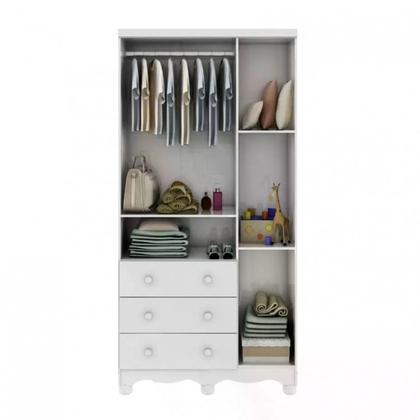 Imagem de Quarto de Bebê Completo com Cômoda Guarda Roupa com Janela e Berço 100% MDF Uli Móveis Peroba Branco Brilho