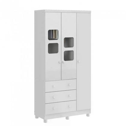 Imagem de Quarto de Bebê Completo com Cômoda Guarda Roupa com Janela e Berço 100% MDF Uli Móveis Peroba Branco Brilho