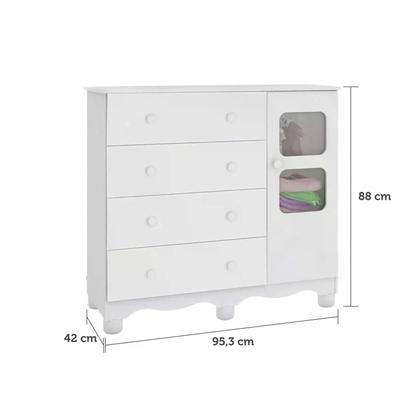 Imagem de Quarto de Bebê Completo com Cômoda Guarda Roupa com Janela e Berço 100% MDF Uli Móveis Peroba Branco Brilho