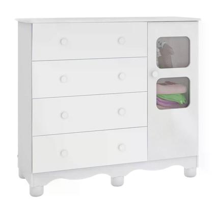 Imagem de Quarto de Bebê Completo com Cômoda Guarda Roupa com Janela e Berço 100% MDF Uli Móveis Peroba Branco Brilho