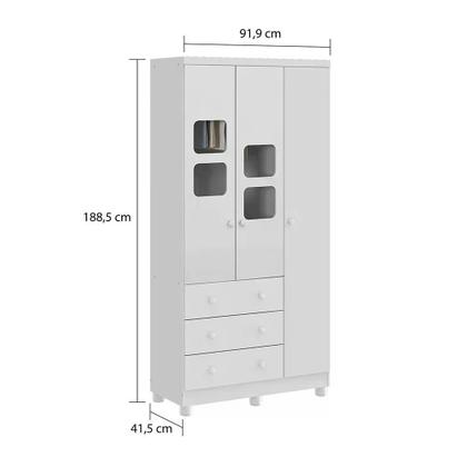 Imagem de Quarto de Bebê Completo com Cômoda Guarda Roupa com Janela e Berço 100% MDF Uli Móveis Peroba Branco Brilho