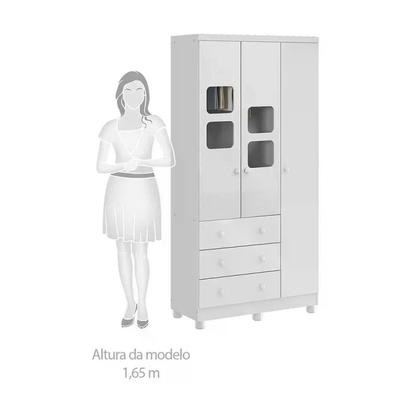 Imagem de Quarto de Bebê Completo com Cômoda Guarda Roupa com Janela e Berço 100% MDF Uli Móveis Peroba Branco Brilho