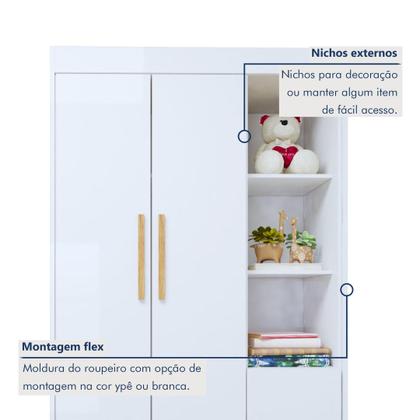 Imagem de Quarto de Bebê Completo com Cômoda, Mini Berço com Colchão e Guarda Roupas Lila Amadeirado/Branco