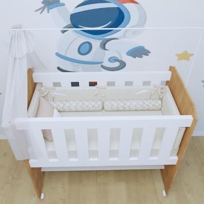 Imagem de Quarto de Bebê Completo com Cômoda, Mini Berço com Colchão e Guarda Roupas Lila Amadeirado/Branco