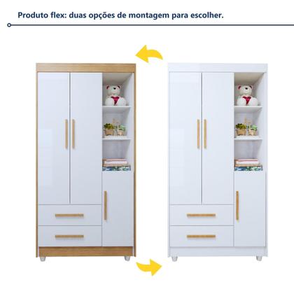 Imagem de Quarto de Bebê Completo com Cômoda, Mini Berço com Colchão e Guarda Roupas Lila Amadeirado/Branco