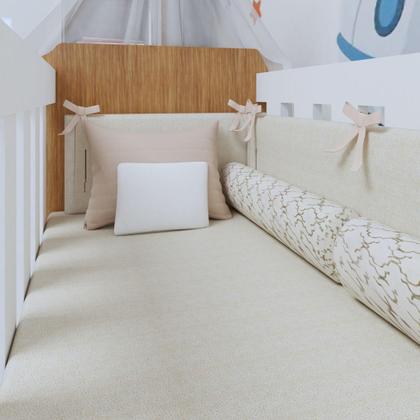 Imagem de Quarto de Bebê Completo com Cômoda, Mini Berço com Colchão e Guarda Roupas Lila Amadeirado/Branco